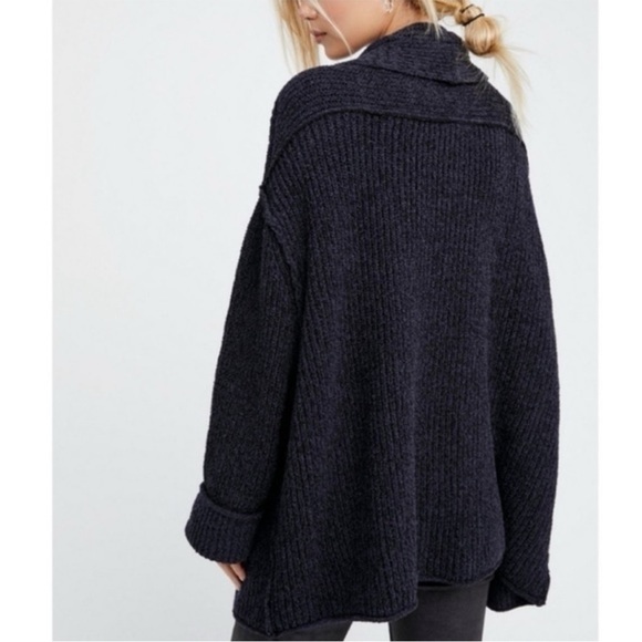 Free people Low tide cardigan navy blue knit sweater open slouchy extra small S - Picture 5 of 13